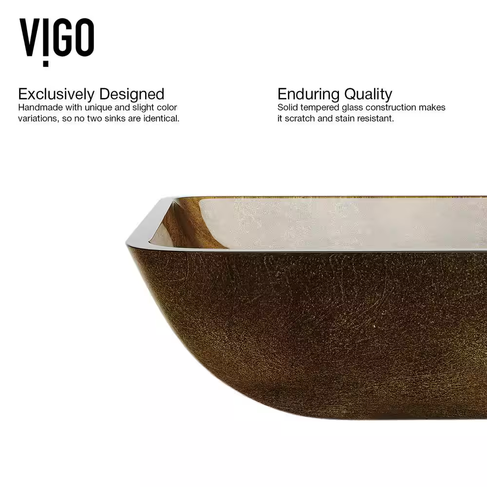Donatello Gold Glass 22 In. L X 14 In. W X 5 In. H Rectangular Vessel Bathroom Sink