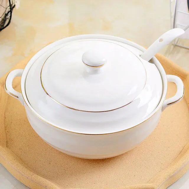 Large-capacity 1.4L Ceramic Soup Bowl with Lid