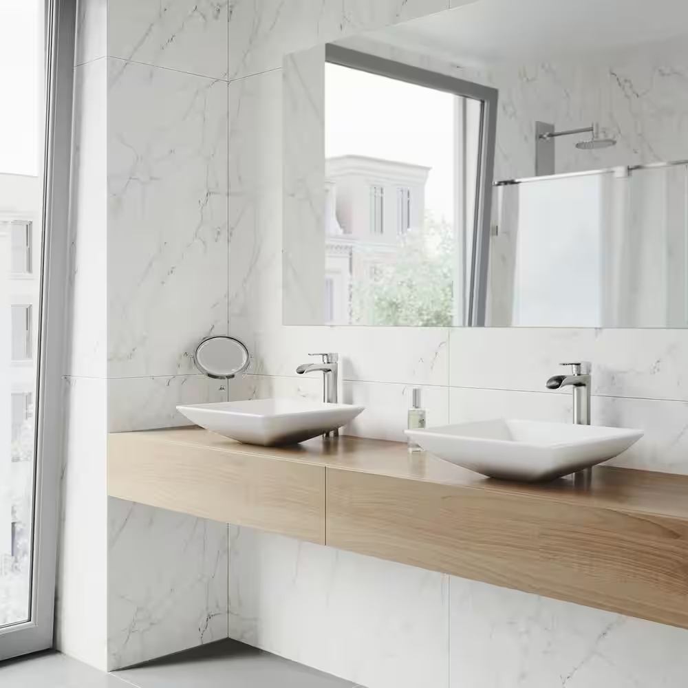 Hibiscus Modern White Matte Stone 16 In. L X 16 In. W X 5 In. H Square Vessel Bathroom Sink