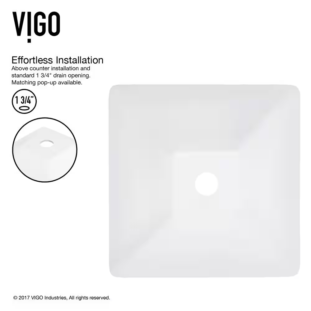 Hibiscus Modern White Matte Stone 16 In. L X 16 In. W X 5 In. H Square Vessel Bathroom Sink