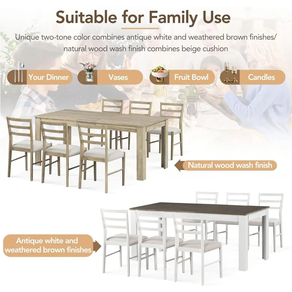 7-Piece Wooden Dining Set for 6 with Extendable Table and Soft Cushioned Chairs,2 Drawers, OneSize, Brown + White