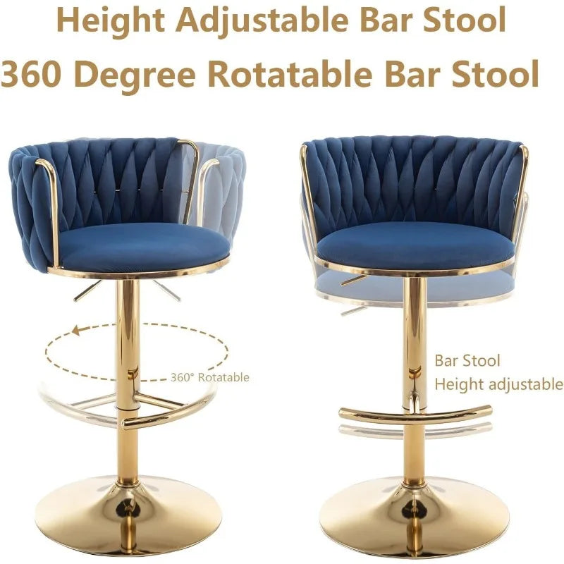 Gold Velvet Bar Stools Set of 4, Counter Height Bar Stools with Low Back, Swivel Bar Stools for Kitchen Island