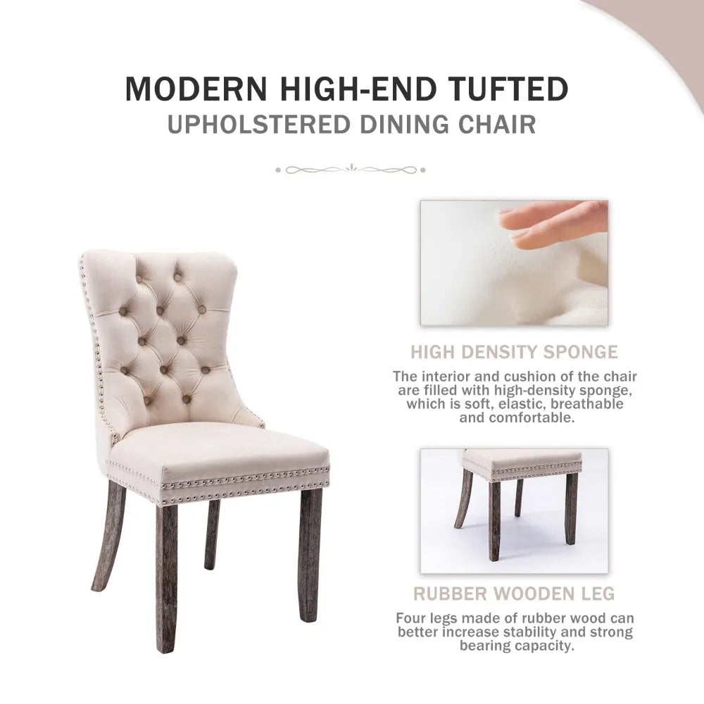 2024 New Velvet Upholstered Dining Chairs Set of 4, Wingback Dining Room Chairs with Ring Pull Trim and Button Back
