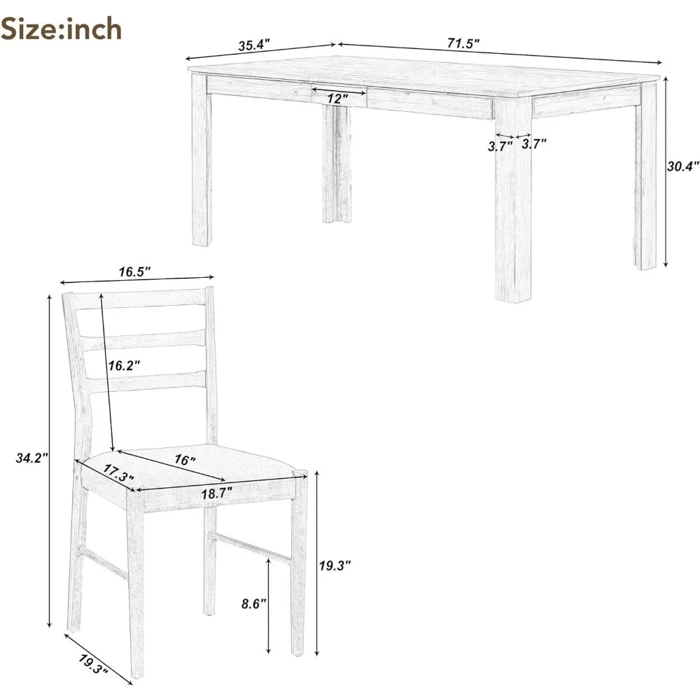 7-Piece Wooden Dining Set for 6 with Extendable Table and Soft Cushioned Chairs,2 Drawers, OneSize, Brown + White