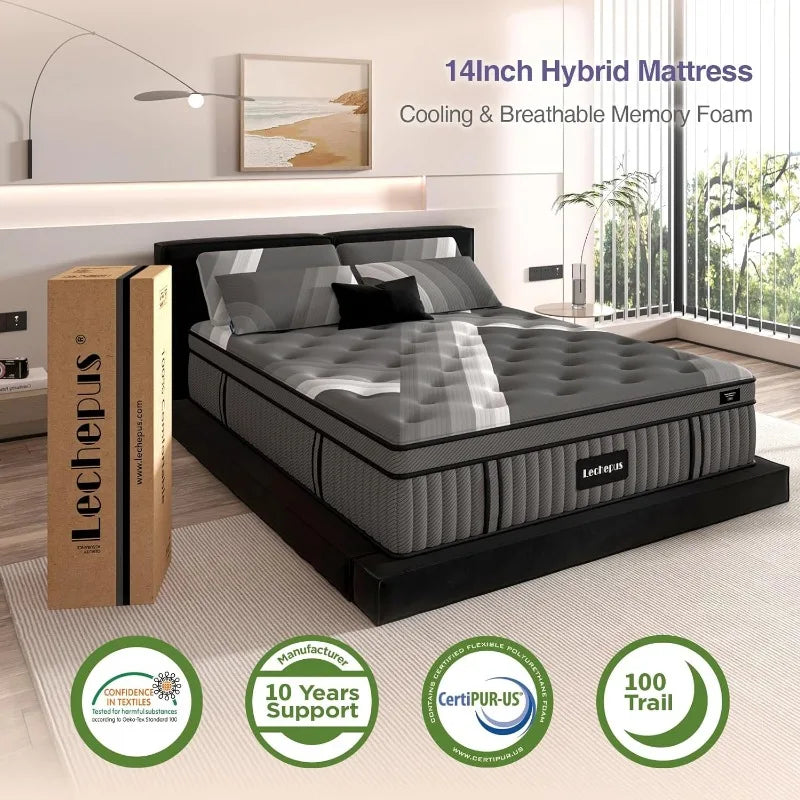 Lechepus TwinXL Mattress, 14Inch Plush Soft Memory Foam Hybrid Mattress, TwinXL Size Memory Foam with Pocket Spring Mattresses