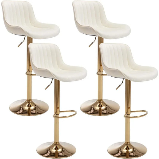 Kiztir Gold Velvet Bar Stools Set of 4, Adjustable Counter Height Bar Stools with Back & Footrest, Gold Swivel Bar Stools