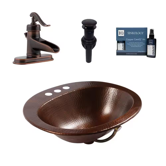 Seville 18 Gauge 20 In. Copper Drop-In Bath Sink in Aged Copper with Ashfield Faucet Kit