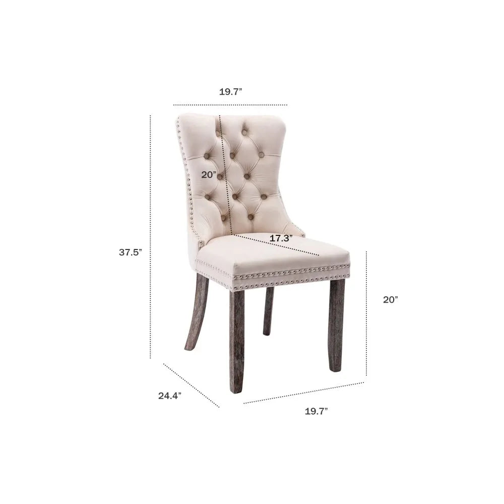 2024 New Velvet Upholstered Dining Chairs Set of 4, Wingback Dining Room Chairs with Ring Pull Trim and Button Back