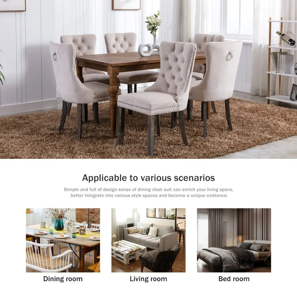 2024 New Velvet Upholstered Dining Chairs Set of 4, Wingback Dining Room Chairs with Ring Pull Trim and Button Back