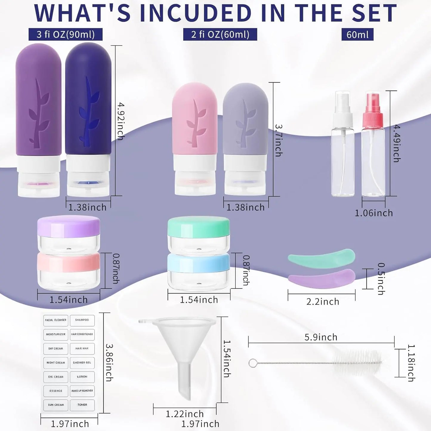 Travel Containers for Toiletries, 18pack TSA Approved Travel Size Containers for Toiletries,travel bottles for Toiletries,travel Jars or Personal Travel Essentials Purple