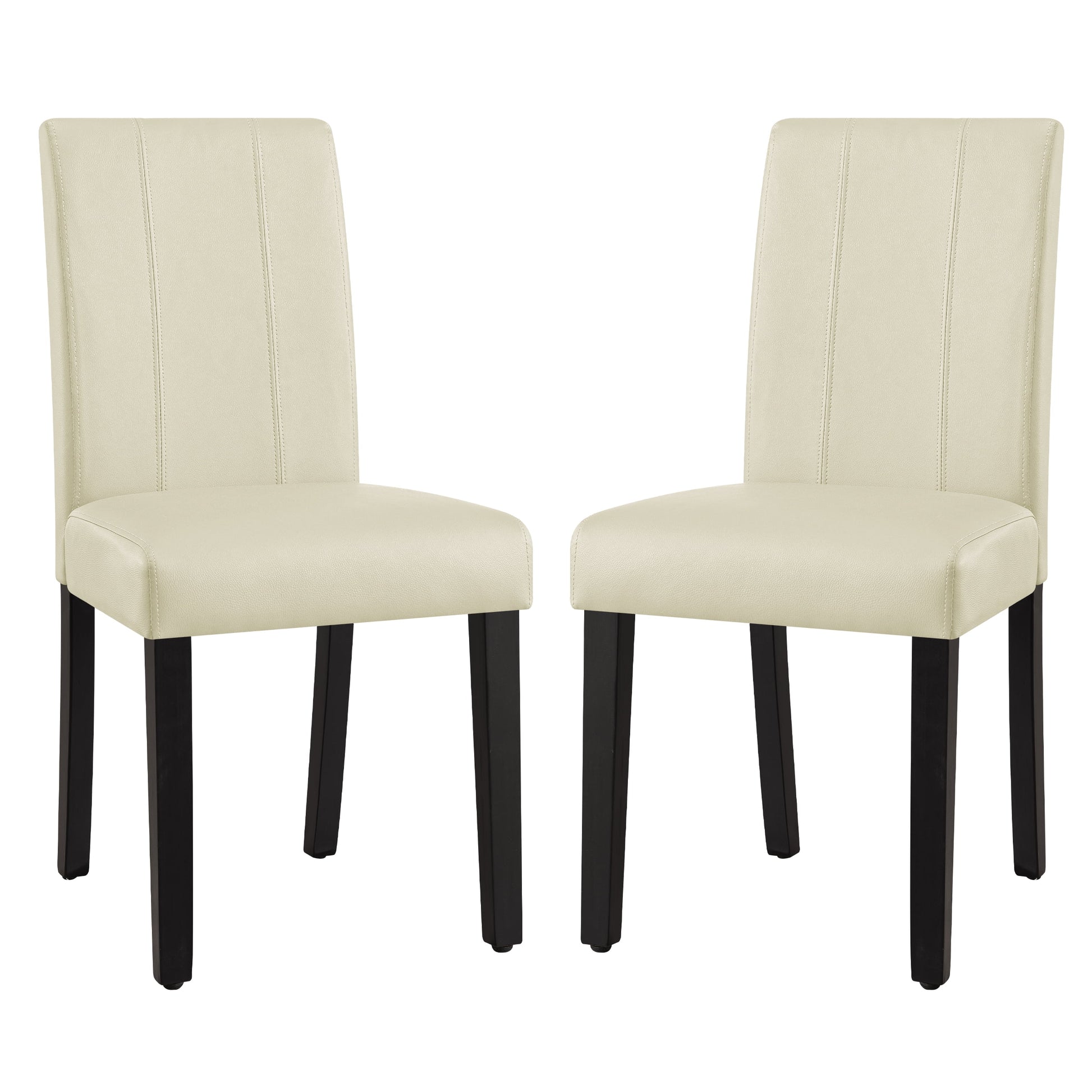Faux Leather Indoor Dining Chair Set of 2, Modern Mid-Century Chairs for Home, Ivory