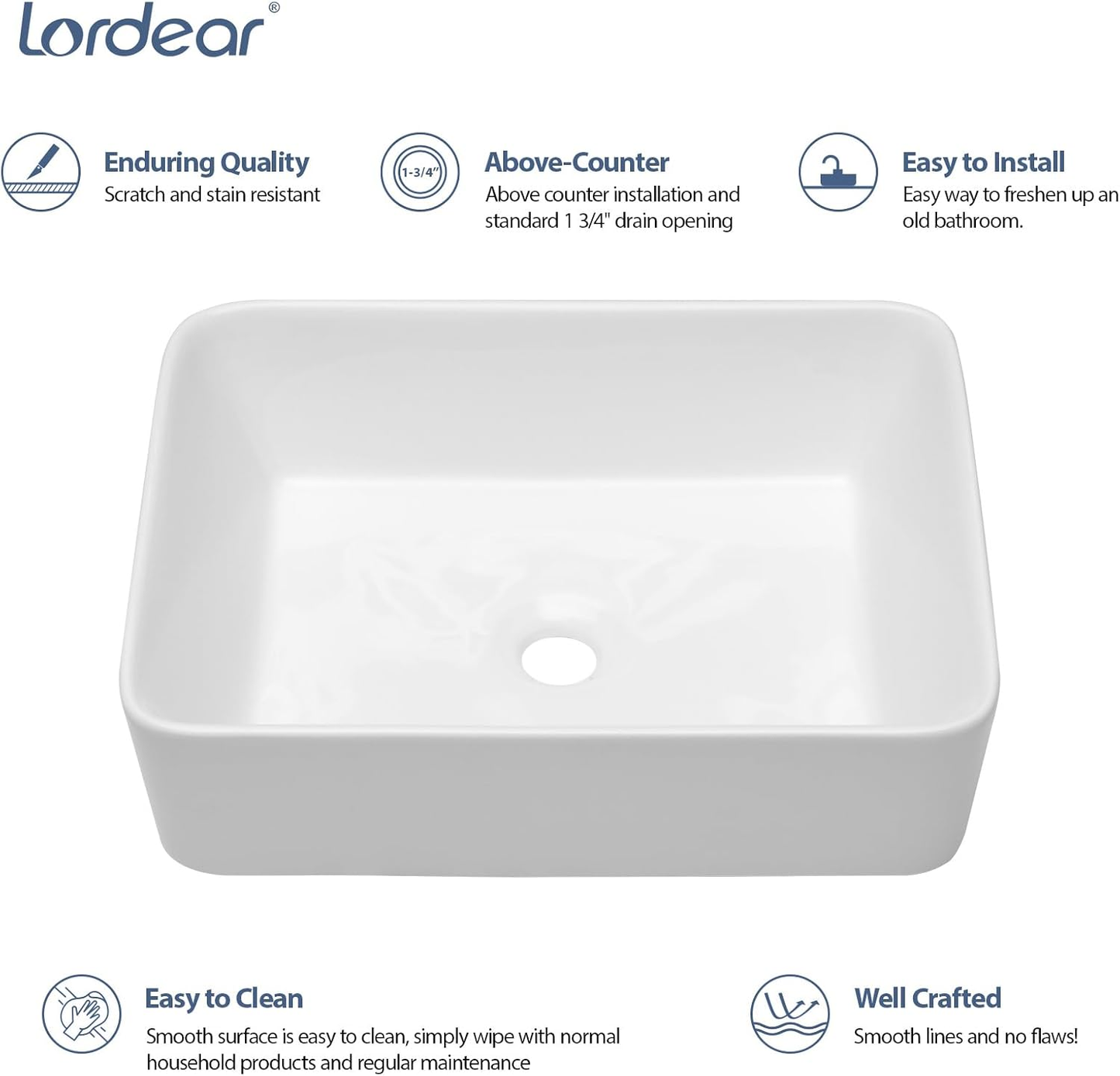 Vessel Sink Rectangle 19 Inch Bathroom Sink,Rectangular Modern above Counter Bathroom Sinks White 19X15 Inch Porcelain Ceramic Vessel Vanity Sink Art Basin