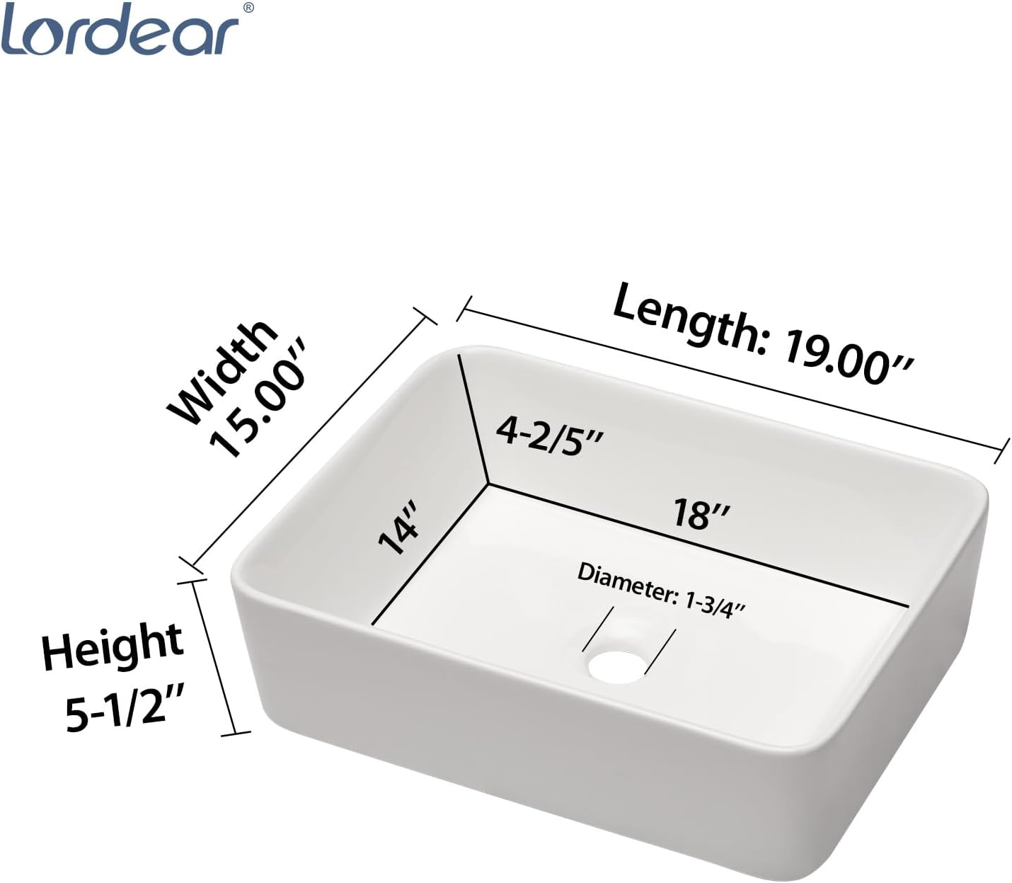 Vessel Sink Rectangle 19 Inch Bathroom Sink,Rectangular Modern above Counter Bathroom Sinks White 19X15 Inch Porcelain Ceramic Vessel Vanity Sink Art Basin