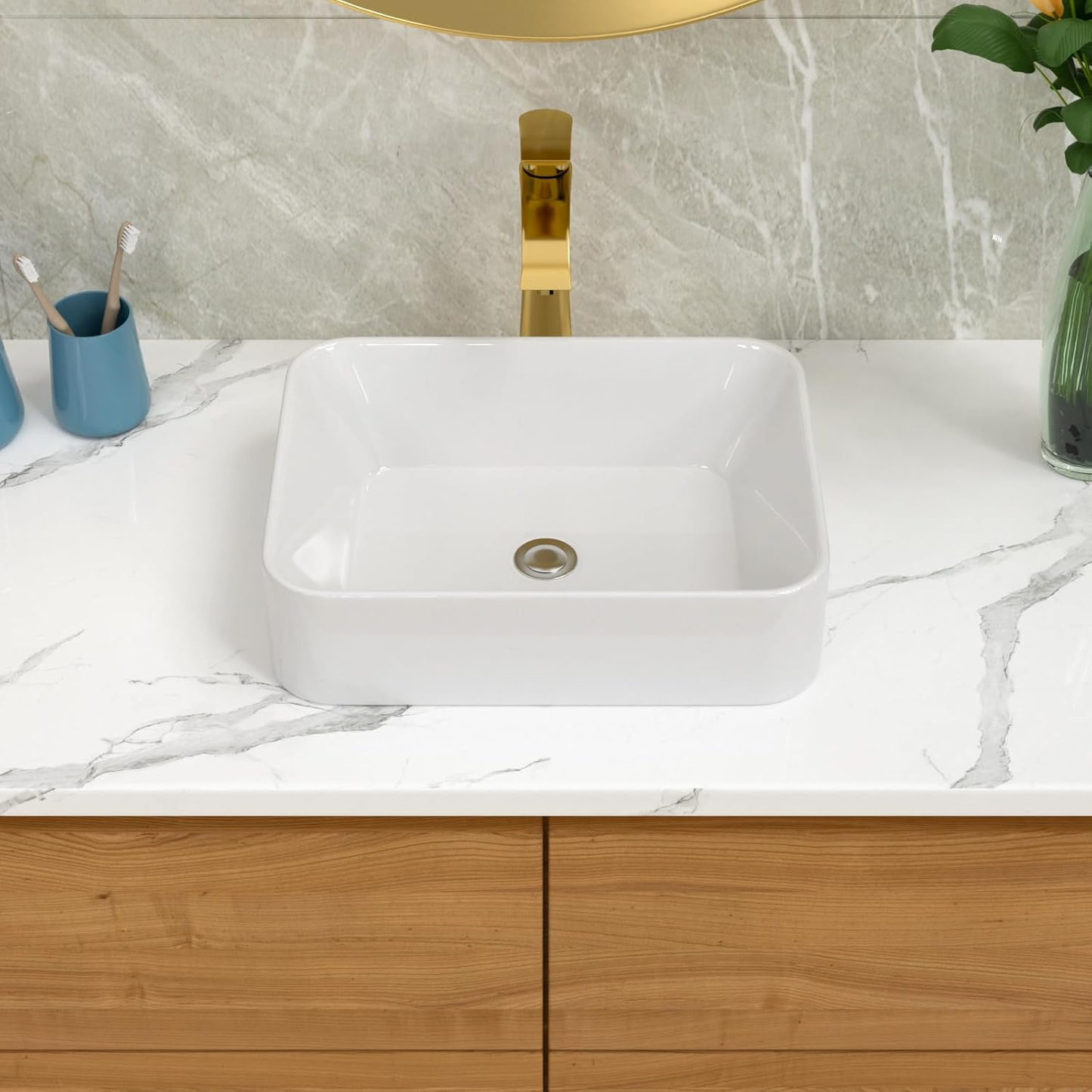 Vessel Sink Rectangle 19 Inch Bathroom Sink,Rectangular Modern above Counter Bathroom Sinks White 19X15 Inch Porcelain Ceramic Vessel Vanity Sink Art Basin