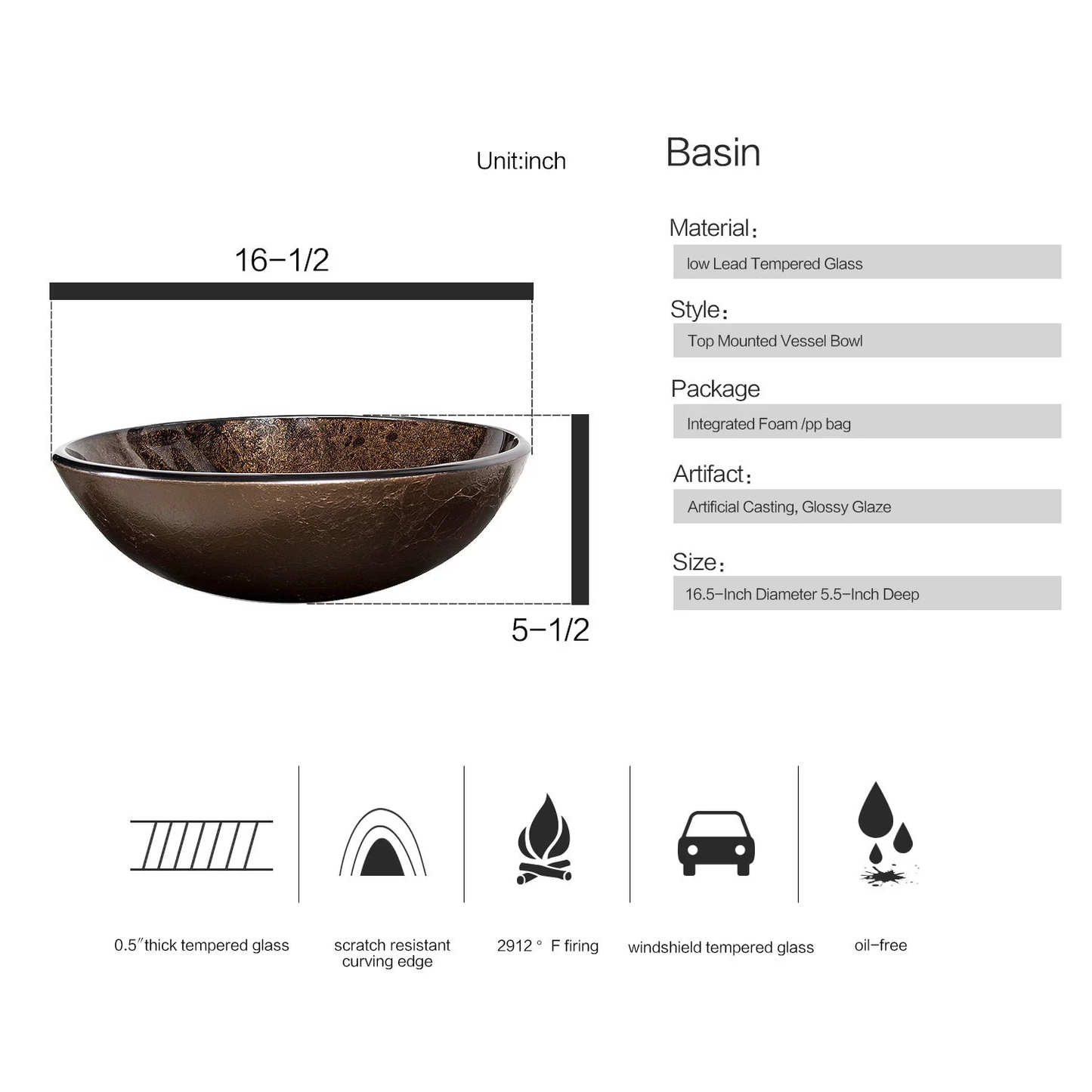 Vessel Sink and Faucet Combo Bath Sinks with Mounting Ring and Pop up Drain round Bowl Basin Brown