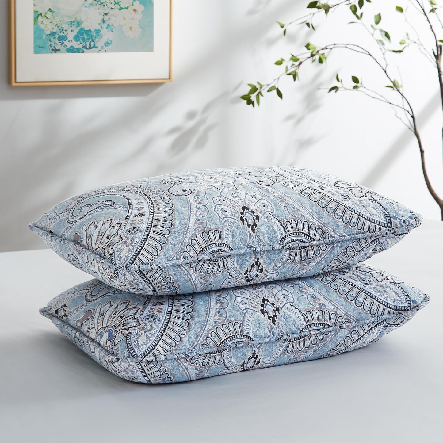 Oversized Bedding Quilt Set Lightweight, Summer Farmhouse Coverlet Bedspread 2-Piece with One Matching Sham (68 in Wide X 98 in Long), Aqua, Twin/Twin XL