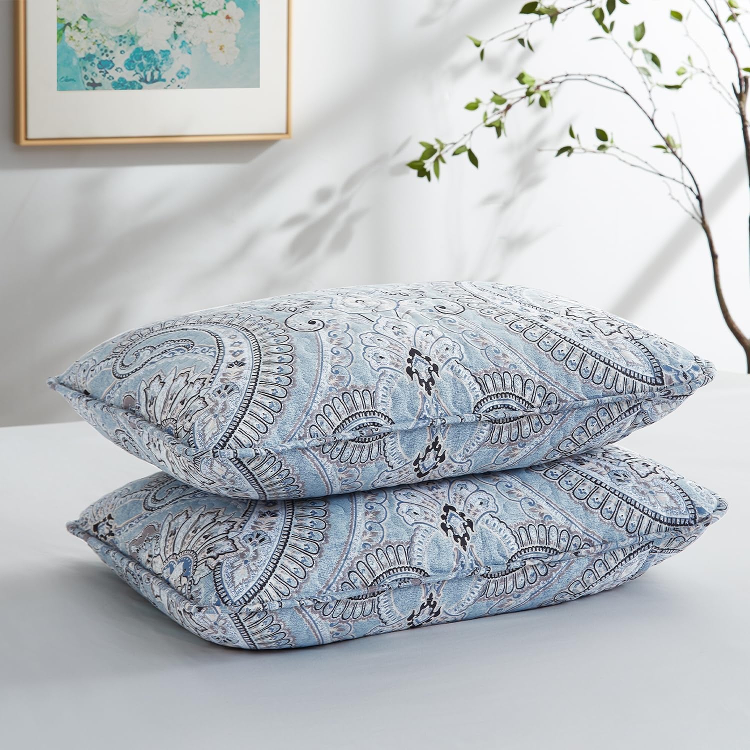 Oversized Bedding Quilt Set Lightweight, Summer Farmhouse Coverlet Bedspread 2-Piece with One Matching Sham (68 in Wide X 98 in Long), Aqua, Twin/Twin XL