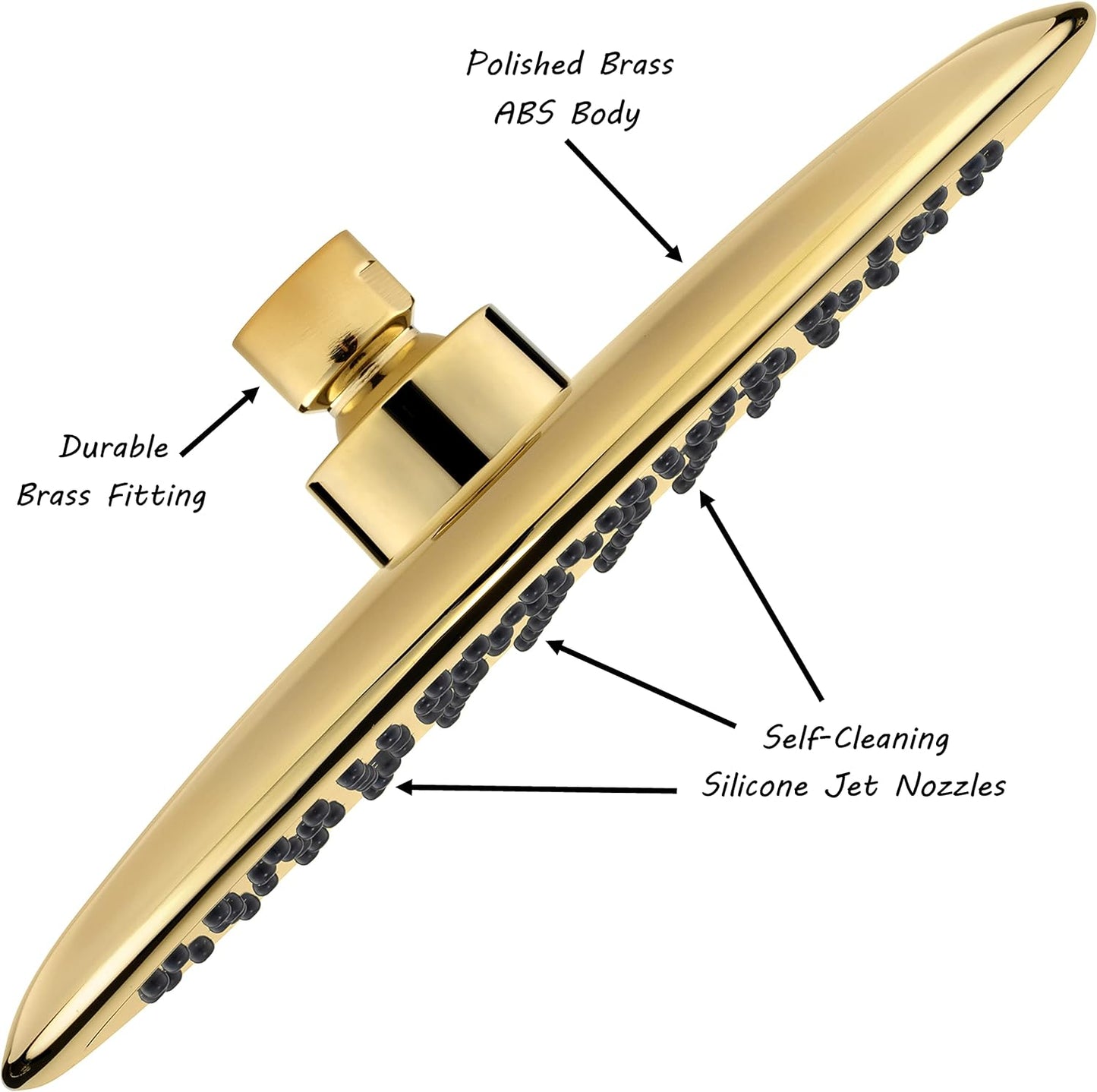 Waterfall Showerhead - 9 Inch Large Overhead Rain Shower Head - High Flow Best with Extension Arm, 1.8 GPM - Polished Brass & California Certified