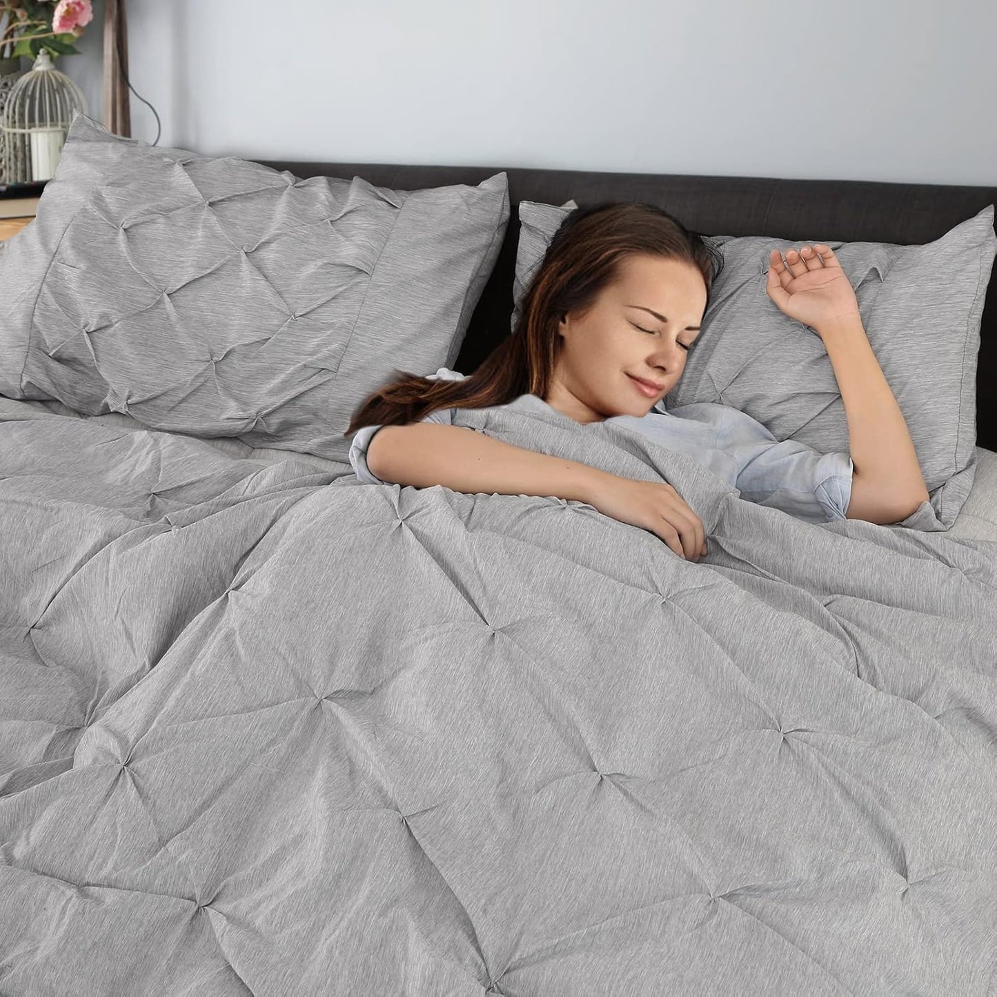 Full Size Comforter Set, (82"X86") Bedding Sets Cationic Dyeing, Pintuck Comforter & 2 Pillow Shams, Fluffy down Alternative Quilt, Double Bed Set All Season