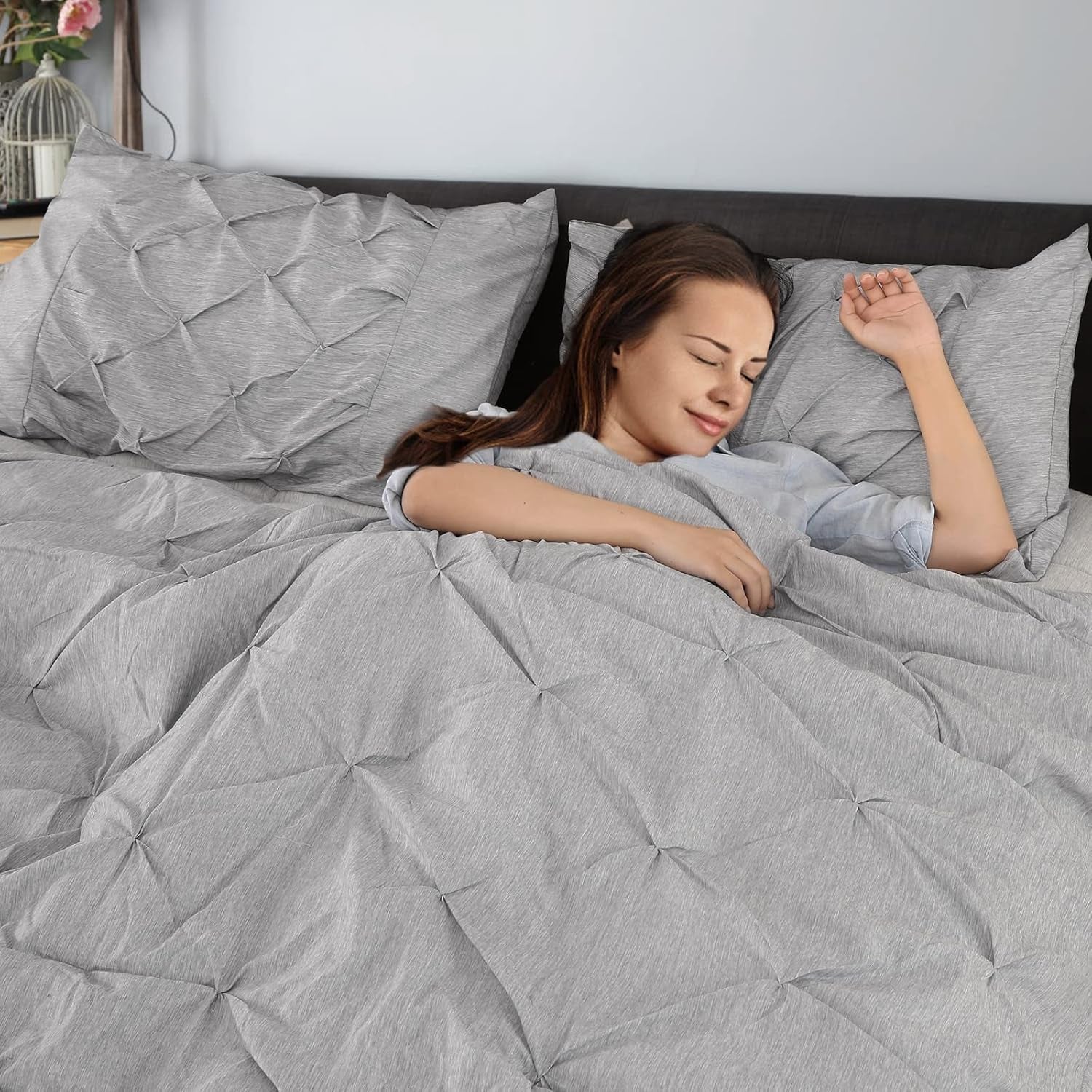 Full Size Comforter Set, (82"X86") Bedding Sets Cationic Dyeing, Pintuck Comforter & 2 Pillow Shams, Fluffy down Alternative Quilt, Double Bed Set All Season