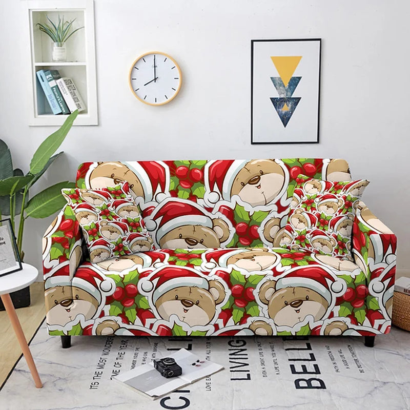 Christmas Sofa Covers for Living Room Sectional Corner Sofa Cover Elastic Couch Cover Slipcover Christmas Decor Sofa Cover