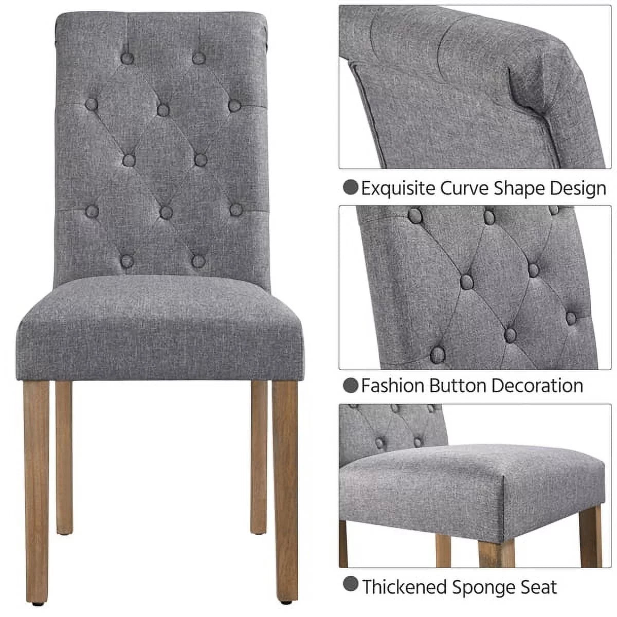 Tufted Upholstered High Back Parson Dining Chair, Set of 2, Gray