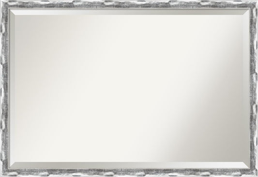 Wall Mirror, Scratched Wave Chrome Frame Mirror for Wall Decor or Use as Bathroom Mirror for over Sink (26.25 X 38.25 In.) Beveled Mirror, Silver Mirror, Traditional Mirror from WI, USA