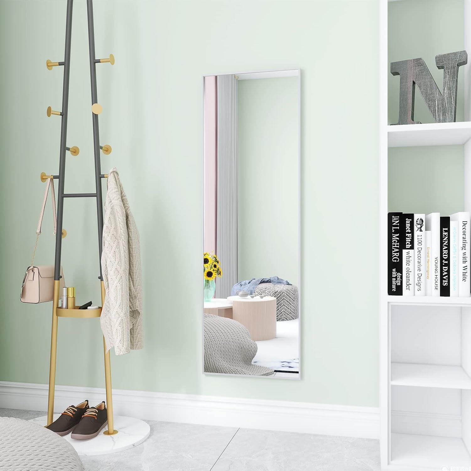 Full Length Mirror 47"X16" Wall-Mounted Large Standing Hanging or Leaning against Wall Mirror, Door Mirror Body Dressing Mirror with Aluminum Alloy Frame for Living Room, Bedroom, Silver