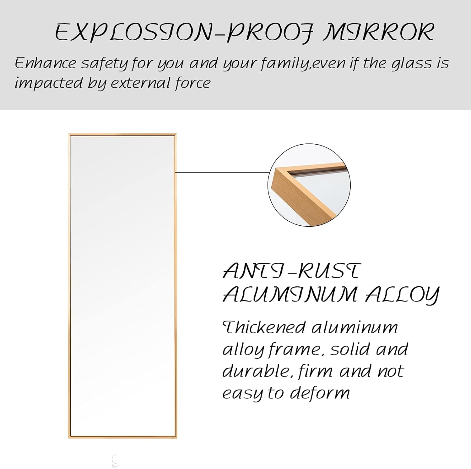 Full Length Mirror Floor Mirror Hanging Standing or Leaning Full Body Dressing Mirror with Gold Aluminum Alloy Frame, Bedroom, Living Room Mirror Wall-Mounted 59" X 16"
