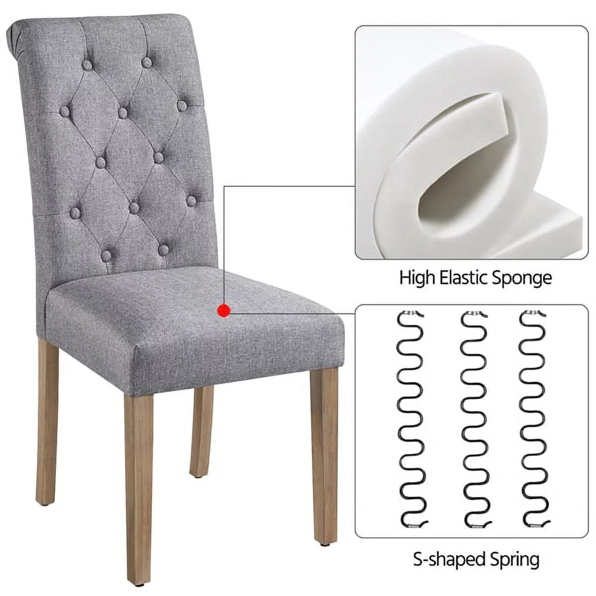 Tufted Upholstered High Back Parson Dining Chair, Set of 2, Gray