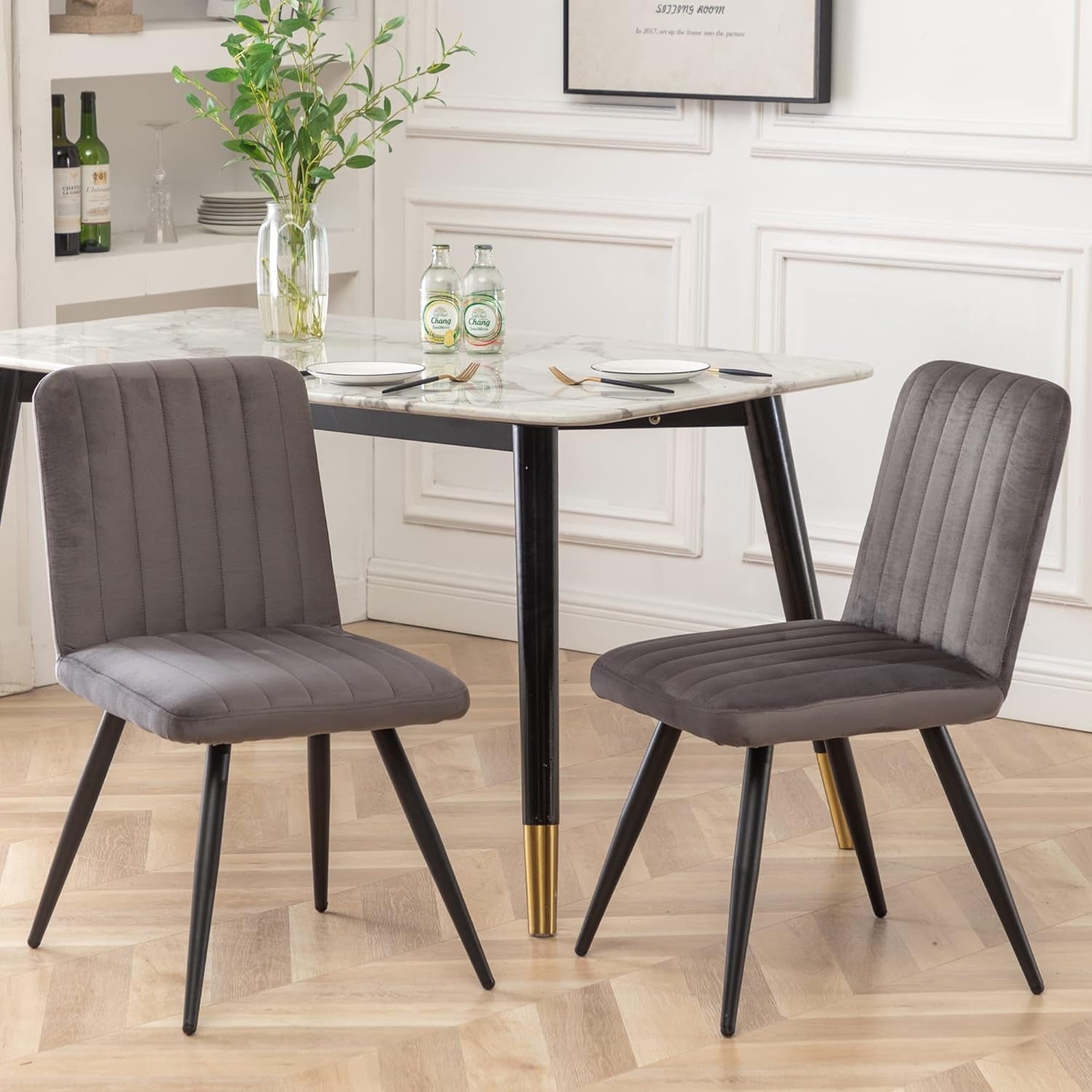 Modern Dining Chairs Upholstered Dining Room Chairs Set of 2 Armless Accent Chairs Kitchen Chairs Desk Chairs with Metal Legs for Home Kitchen, Living Room, Office (Gray, Set of 2)