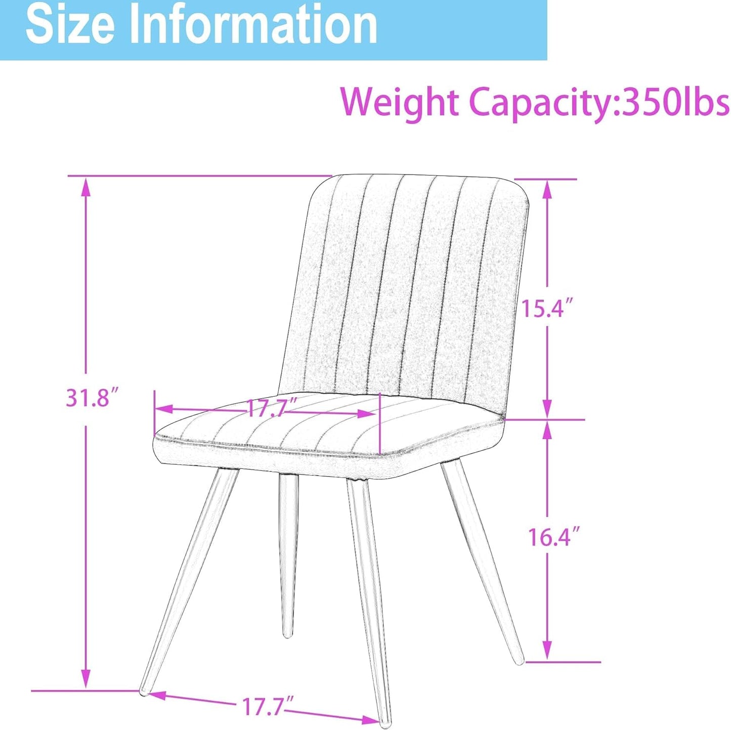 Modern Dining Chairs Upholstered Dining Room Chairs Set of 2 Armless Accent Chairs Kitchen Chairs Desk Chairs with Metal Legs for Home Kitchen, Living Room, Office (Gray, Set of 2)