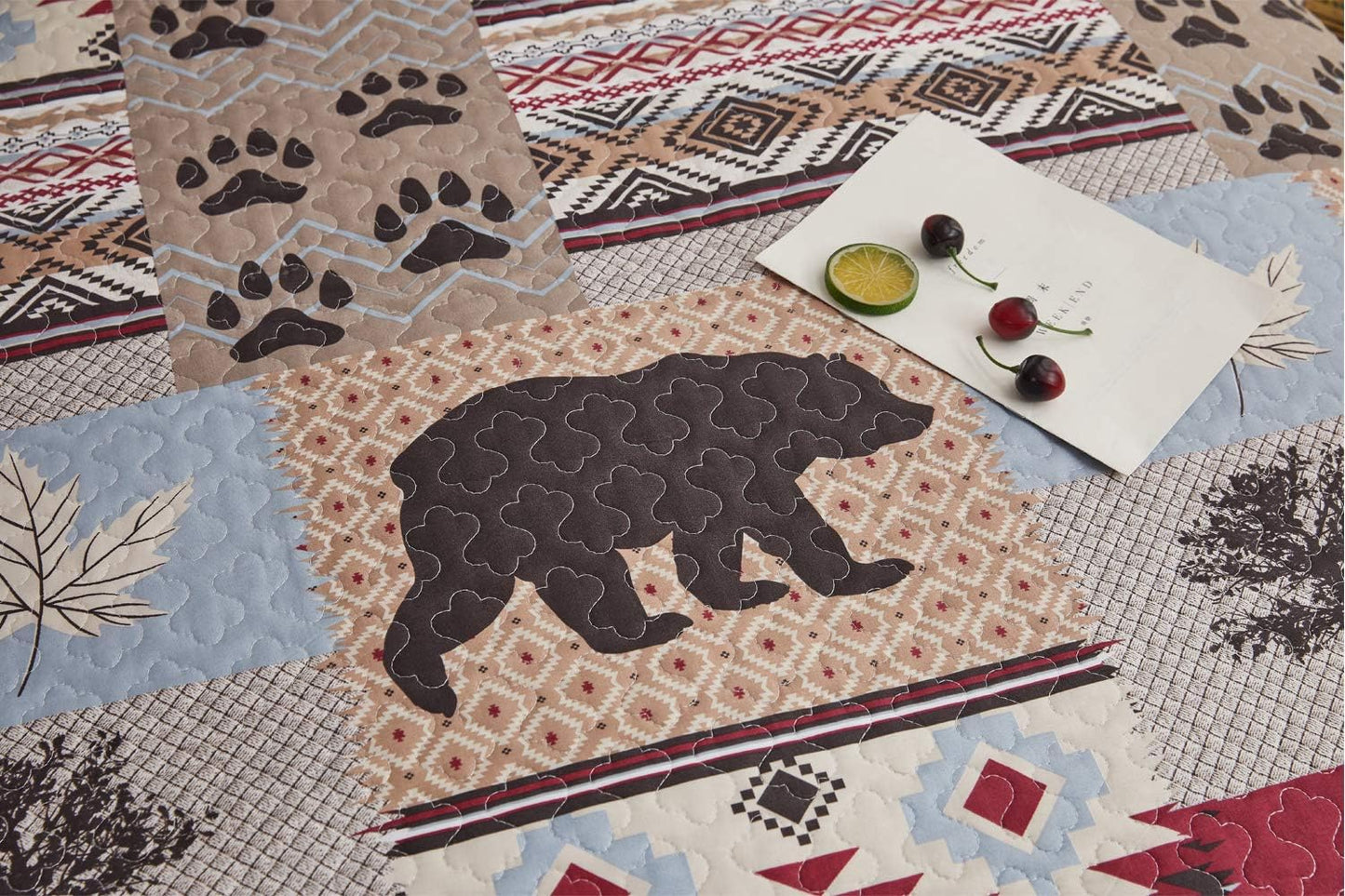 Lodge Bedding Set King Size Rustic Cabin Quilts Moose Bear Bedspread Cottage Coverlet with Sham Soft Lightweight All Season Bed Set, 1 Quilt 2 Pillow Shams