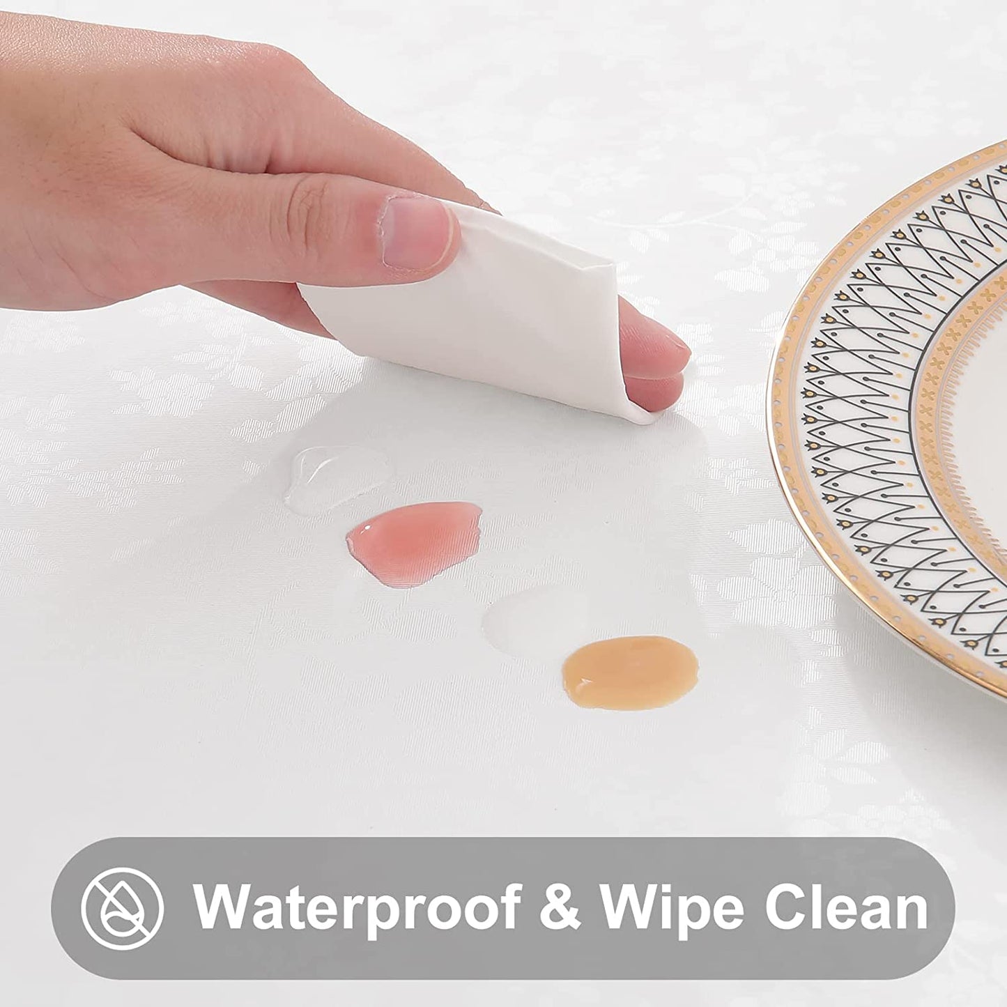 round Table Cloth, Waterproof Heavy Duty Vinyl Tablecloths, Wipeable Washable Table Cover for Kitchen and Dining Room (White, 60" X 60")
