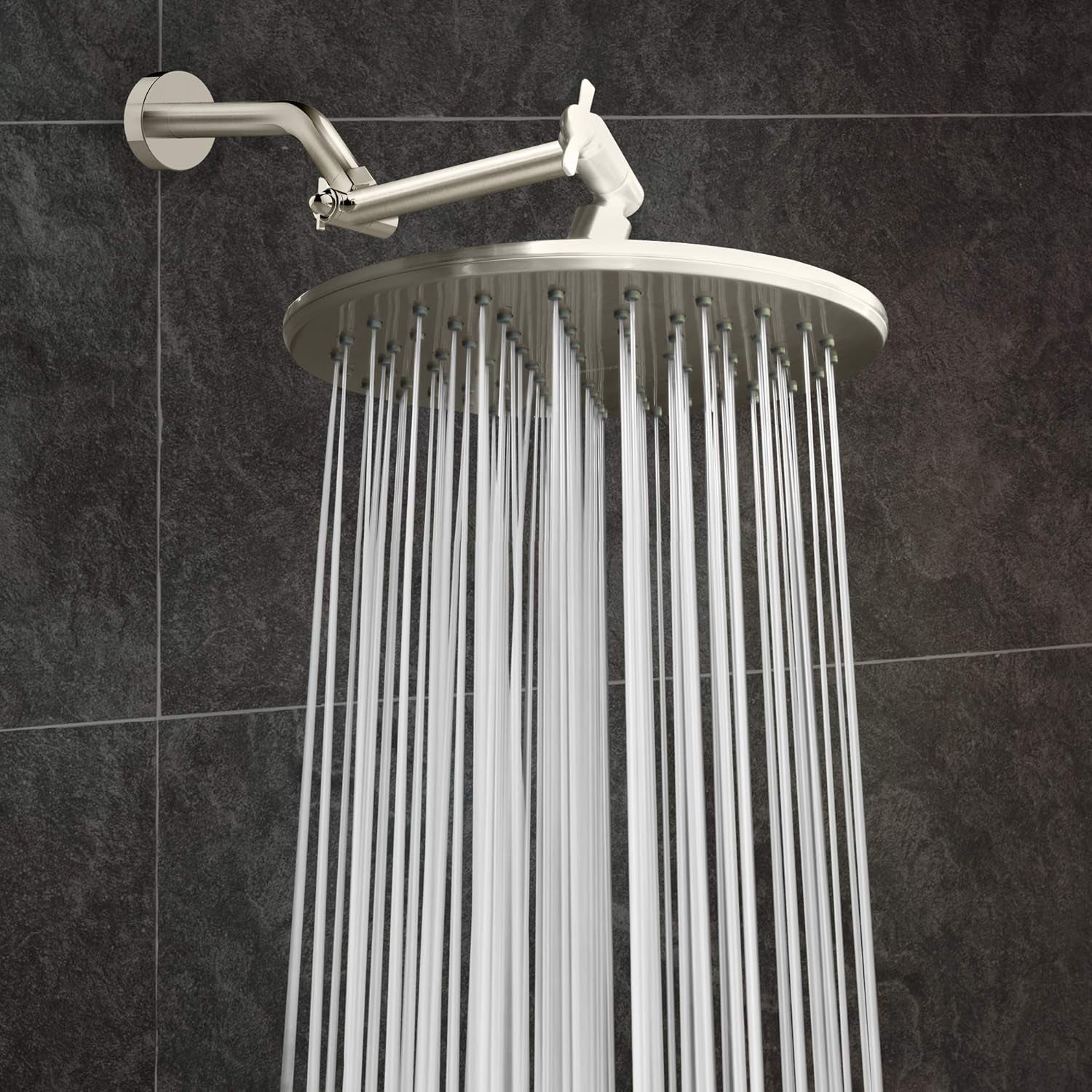 Luxury Spa Series: Brushed Nickel Rain Shower Head, 9-Inch round Rain Showerhead with 360 Tilt, Experience Rainfall with MAXX Comfort and Elegance (Brushed Nickel)