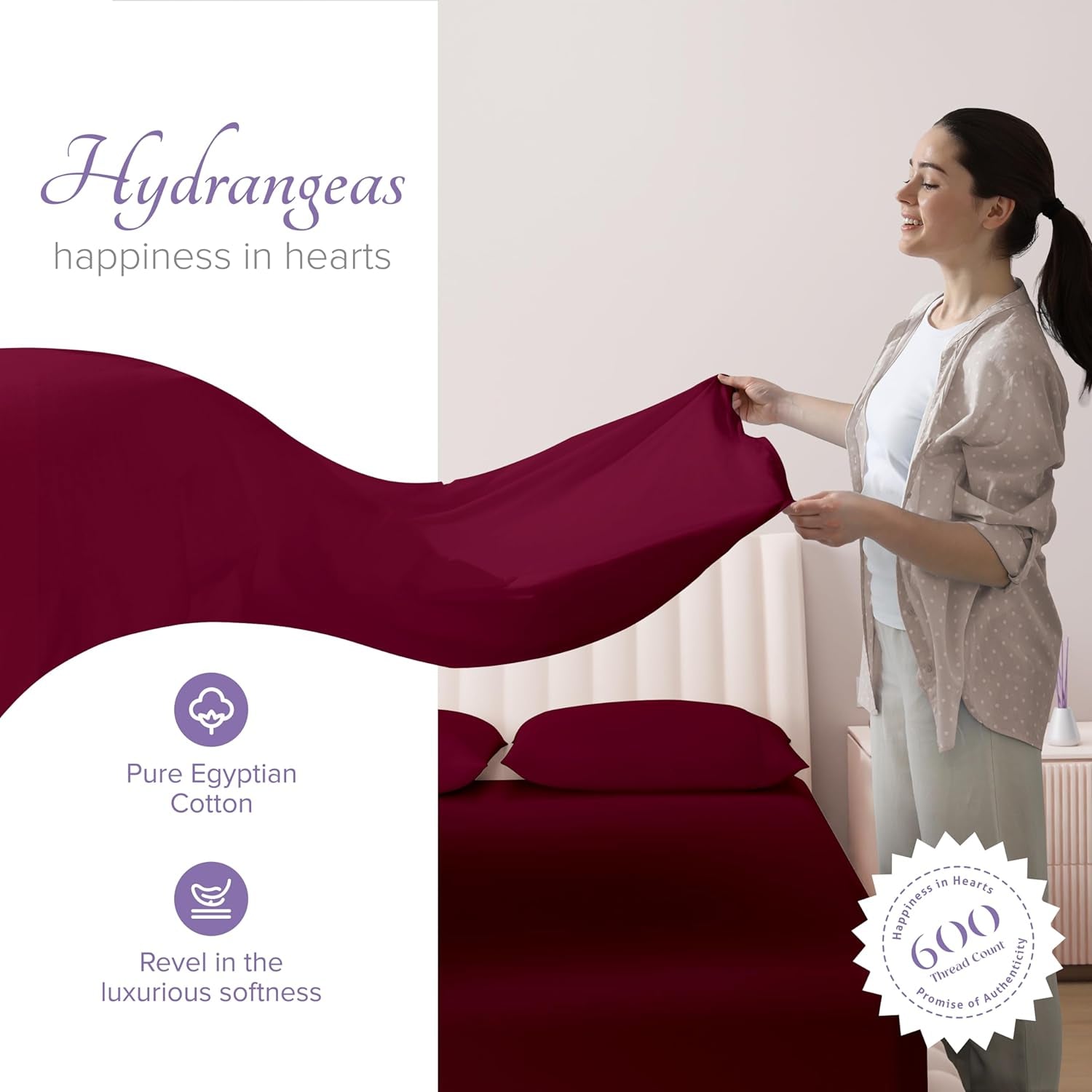 100% Egyptian Cotton Sheets - 600 Thread Count 4 PC California King Size Sheet Set, Soft, Cooling, High Thread Count, Extra Long Staple Luxury Bedding, Cal King Sheets - Burgundy