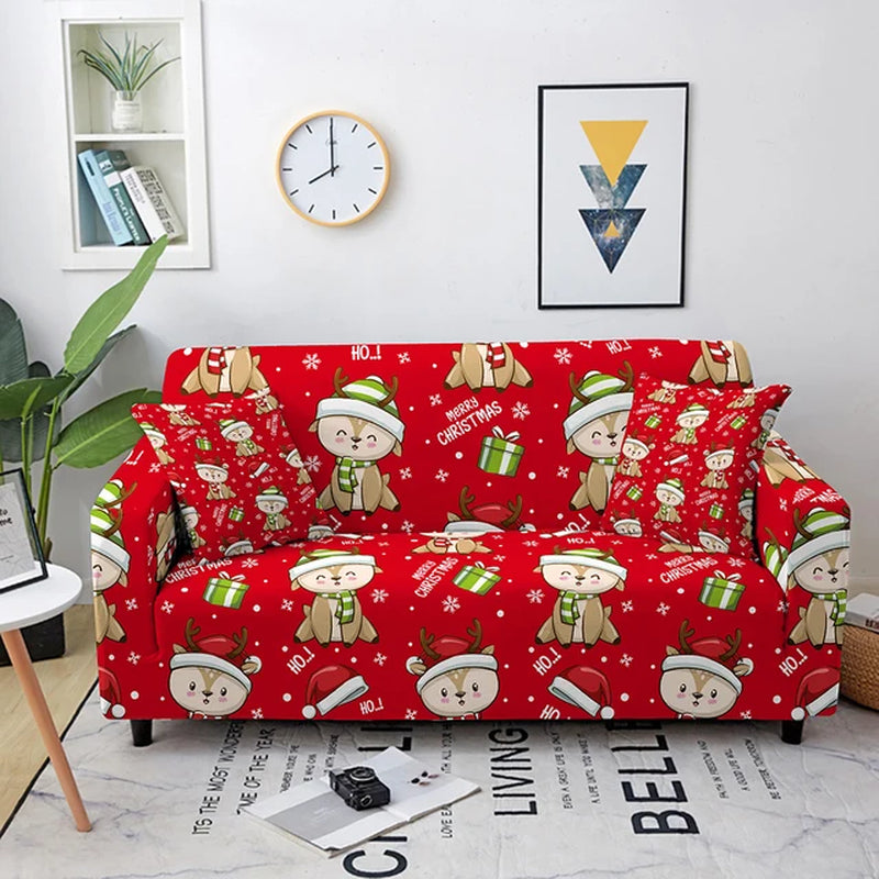 Christmas Sofa Covers for Living Room Sectional Corner Sofa Cover Elastic Couch Cover Slipcover Christmas Decor Sofa Cover