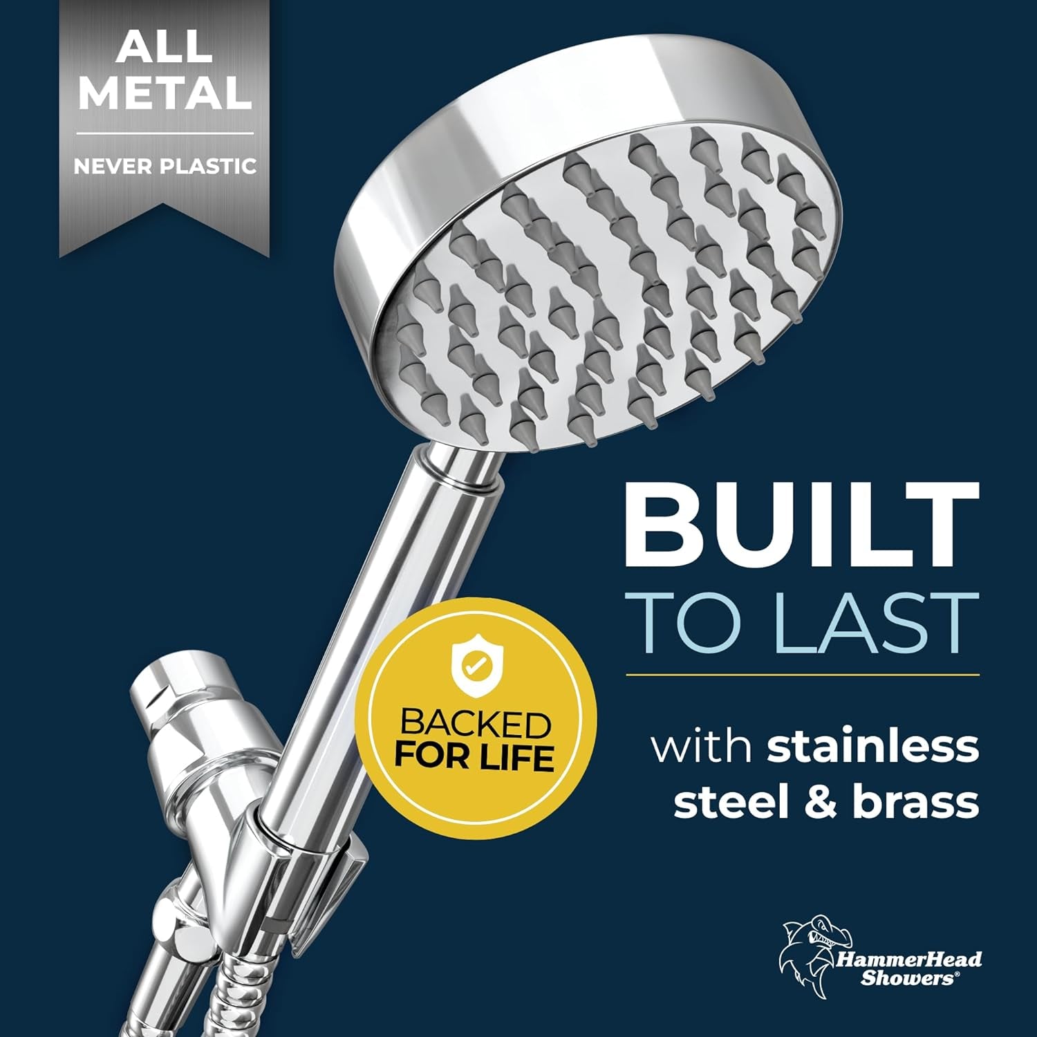 ® ALL METAL Handheld Shower Head with Hose and Brass Holder - CHROME - 2.5 GPM High Pressure Shower Heads with Adjustable Shower Wand Bracket - 6Ft Flexible Extension
