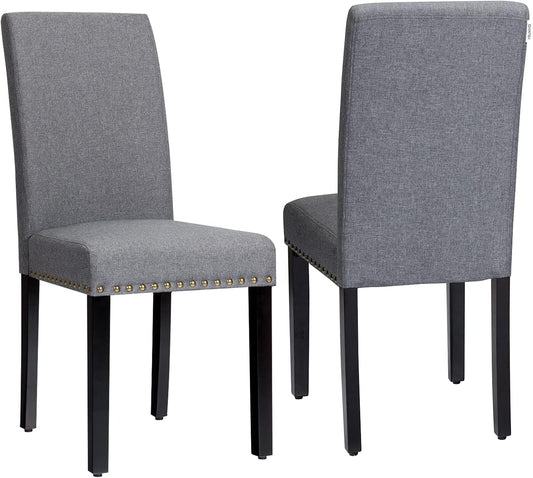 Upholstered Dining Chairs, High Back Fabric Side Chairs W/Nailhead Trim, Wood Legs, Kitchen Chairs for Dining Room Living Room, Set of 2 (Dark Grey)