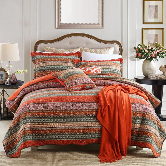Striped Classical Cotton 3-Piece Patchwork Bedspread Quilt Sets, King Size