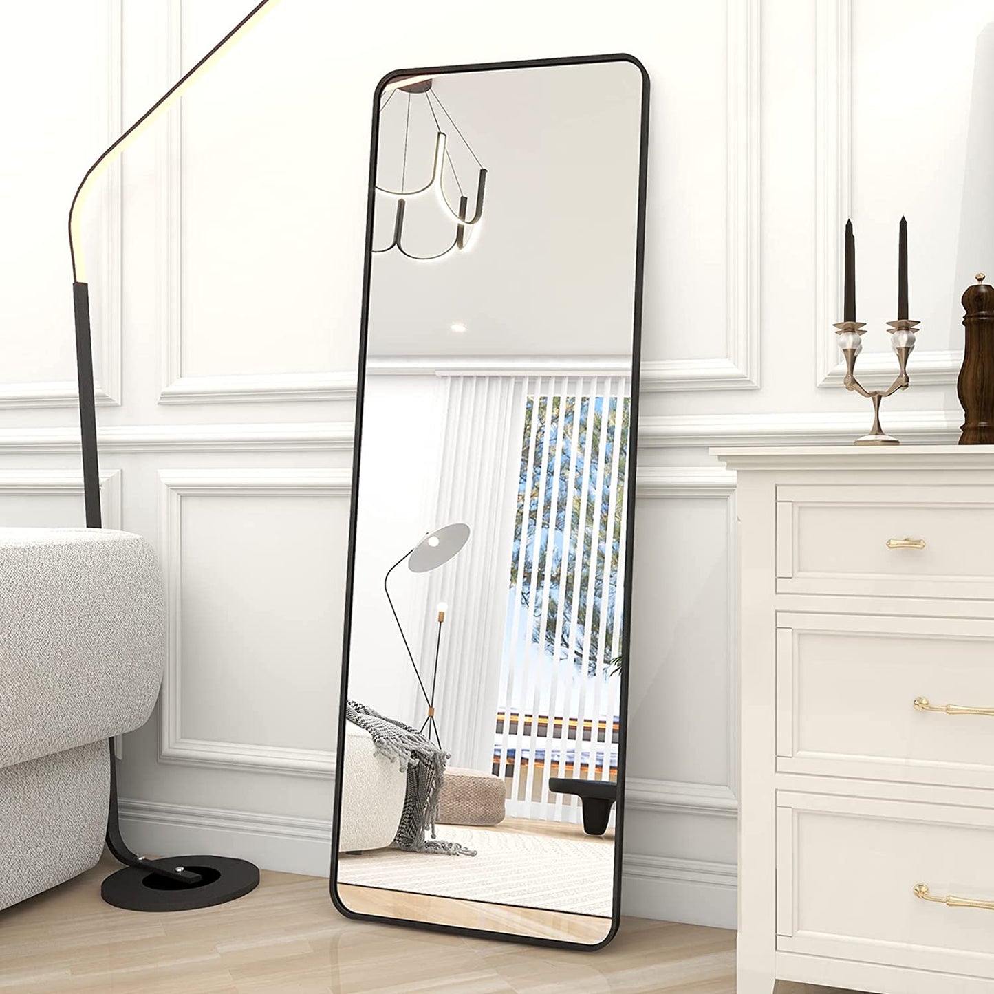 Black Full Length Mirror, 65"X22" Rounded Corner Floor Mirror Standing Hanging or Leaning against Wall Dressing Room Mirror Full Length