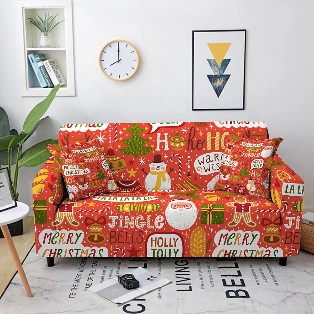 Christmas Sofa Covers for Living Room Sectional Corner Sofa Cover Elastic Couch Cover Slipcover Christmas Decor Sofa Cover