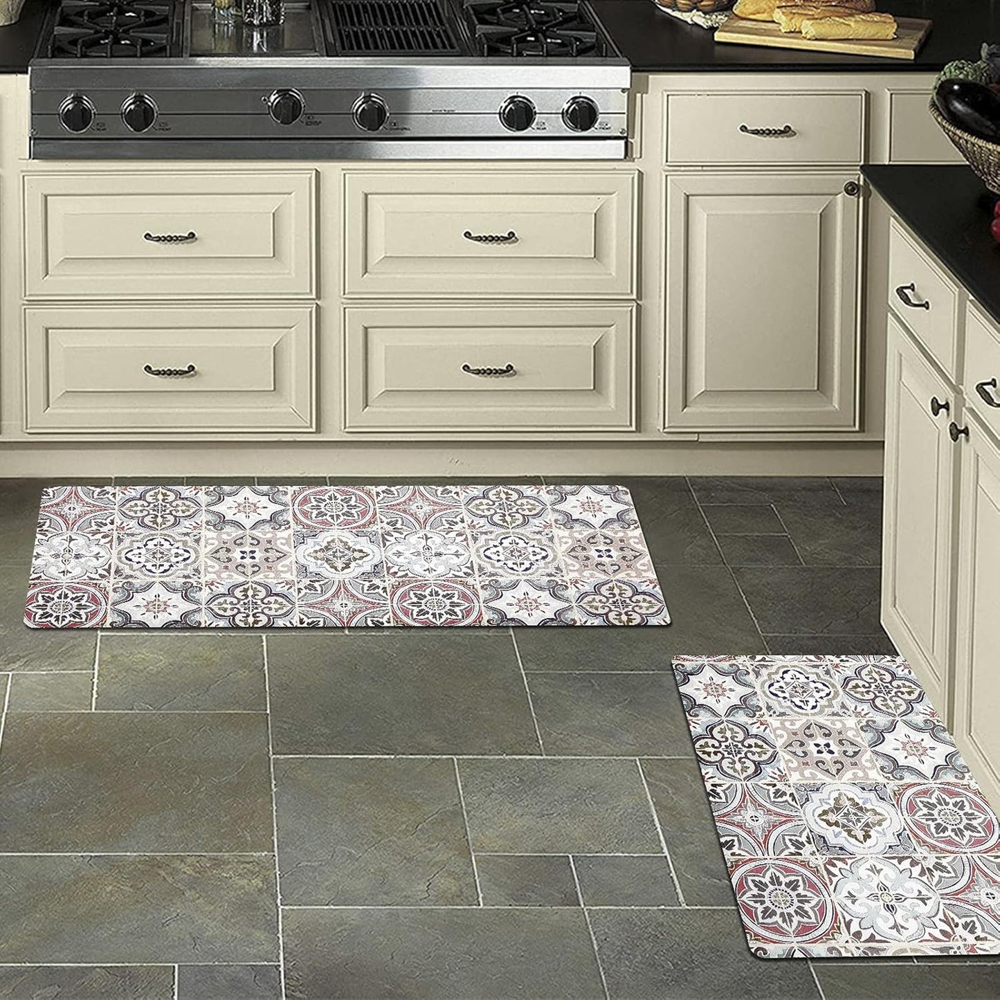Bohemian Kitchen Rug Sets 2 Piece Non Skid Large Cushioned Kitchen Floor Mat Runner Set Waterproof Foam Rugs Floor Carpet for Sink Laundry Bathroom