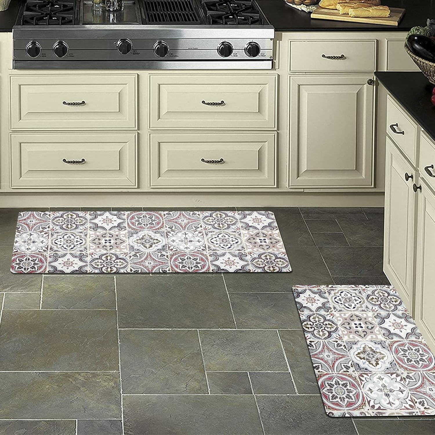 Bohemian Kitchen Rug Sets 2 Piece Non Skid Large Cushioned Kitchen Floor Mat Runner Set Waterproof Foam Rugs Floor Carpet for Sink Laundry Bathroom