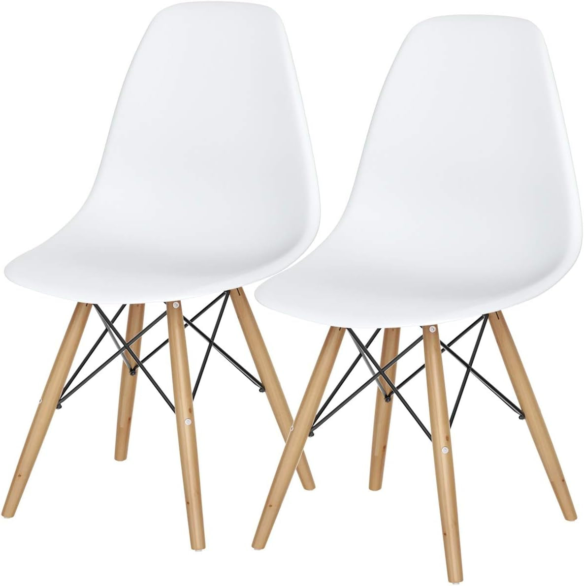Dining Chair Set of 2 Mid Century Modern Kitchen Chairs Set for Living Room, Bedroom, Restaurant and Waiting Room DWS Chairs Set (1, White)