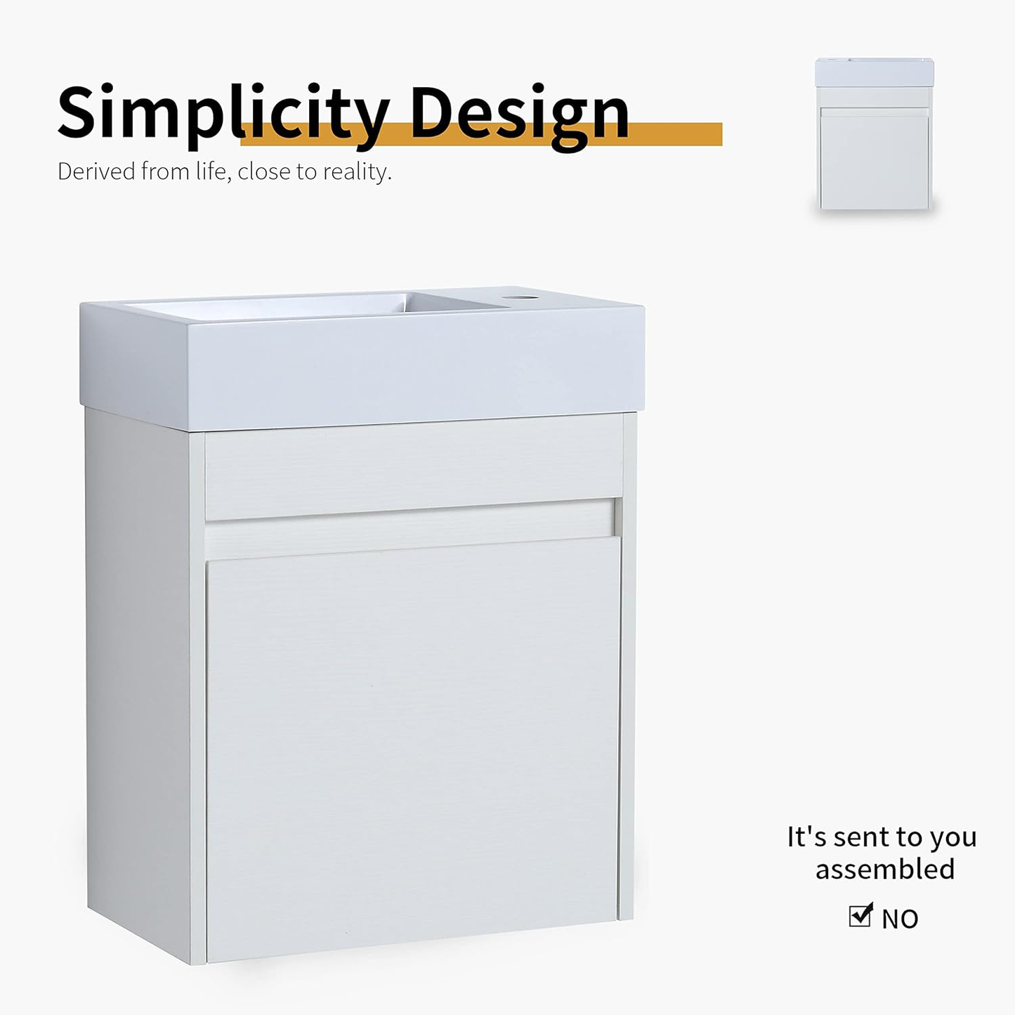 18" Bathroom Vanity with Sink, 18 Inch Floating Bathroom Vanity for Small Space, Single Sink Bathroom Vanity Combo, Modern Bathroom Vanity,