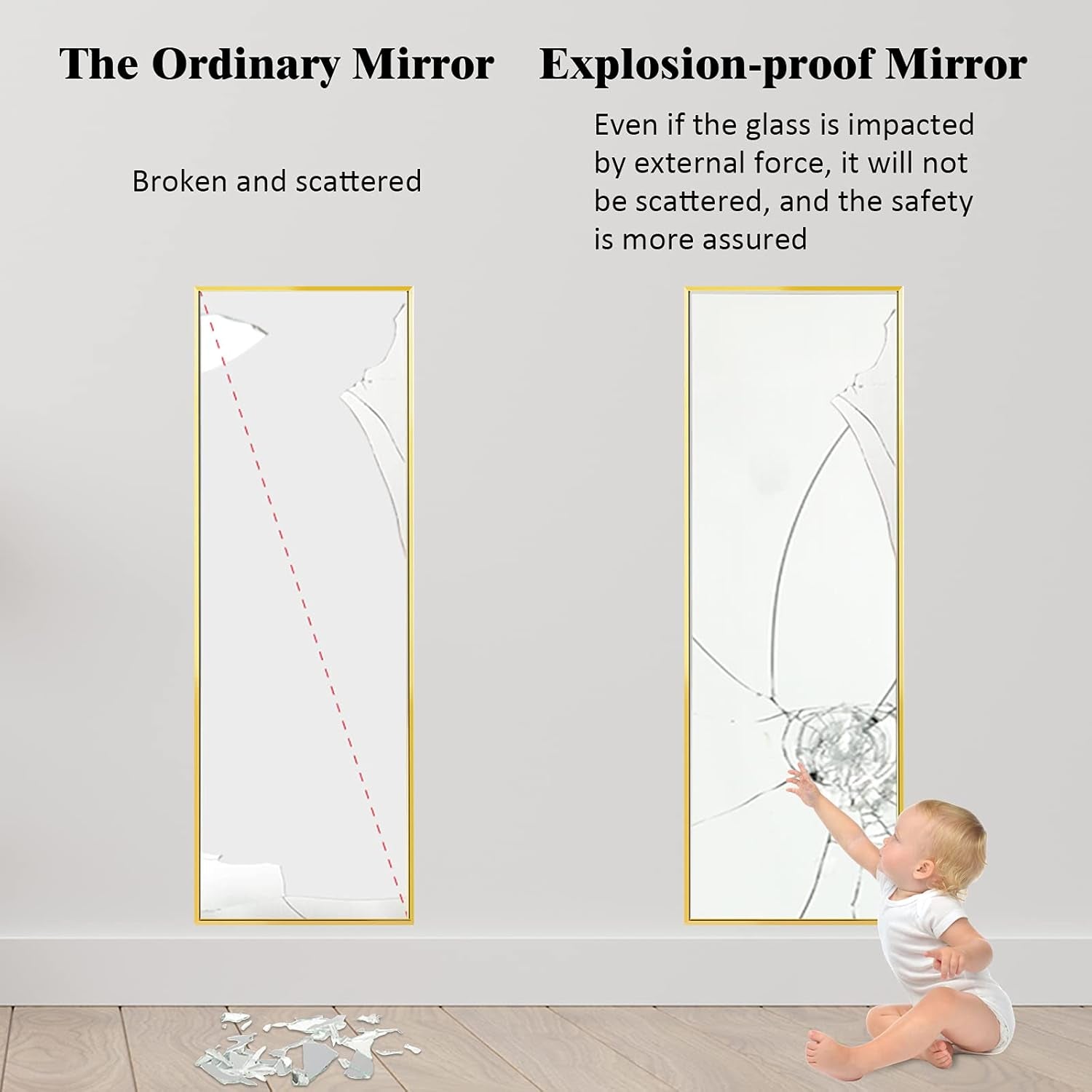 Full Length Mirror 47"X16" Wall-Mounted Large Standing Hanging or Leaning against Wall Mirror, Door Mirror Body Dressing Mirror with Aluminum Alloy Frame for Living Room, Bedroom, Gold