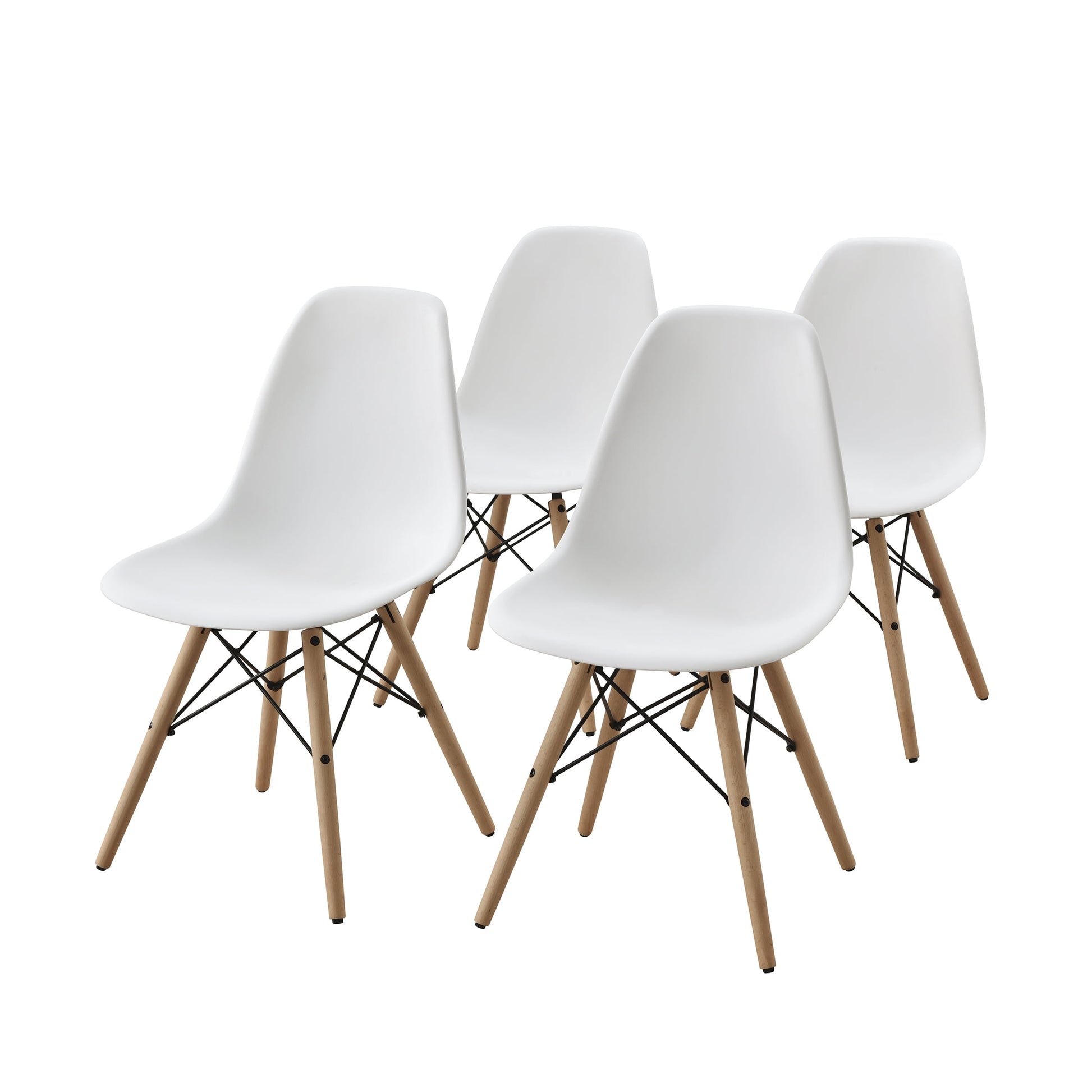Mid-Century Modern Dining Chair, Set of 4, White and Beech Color