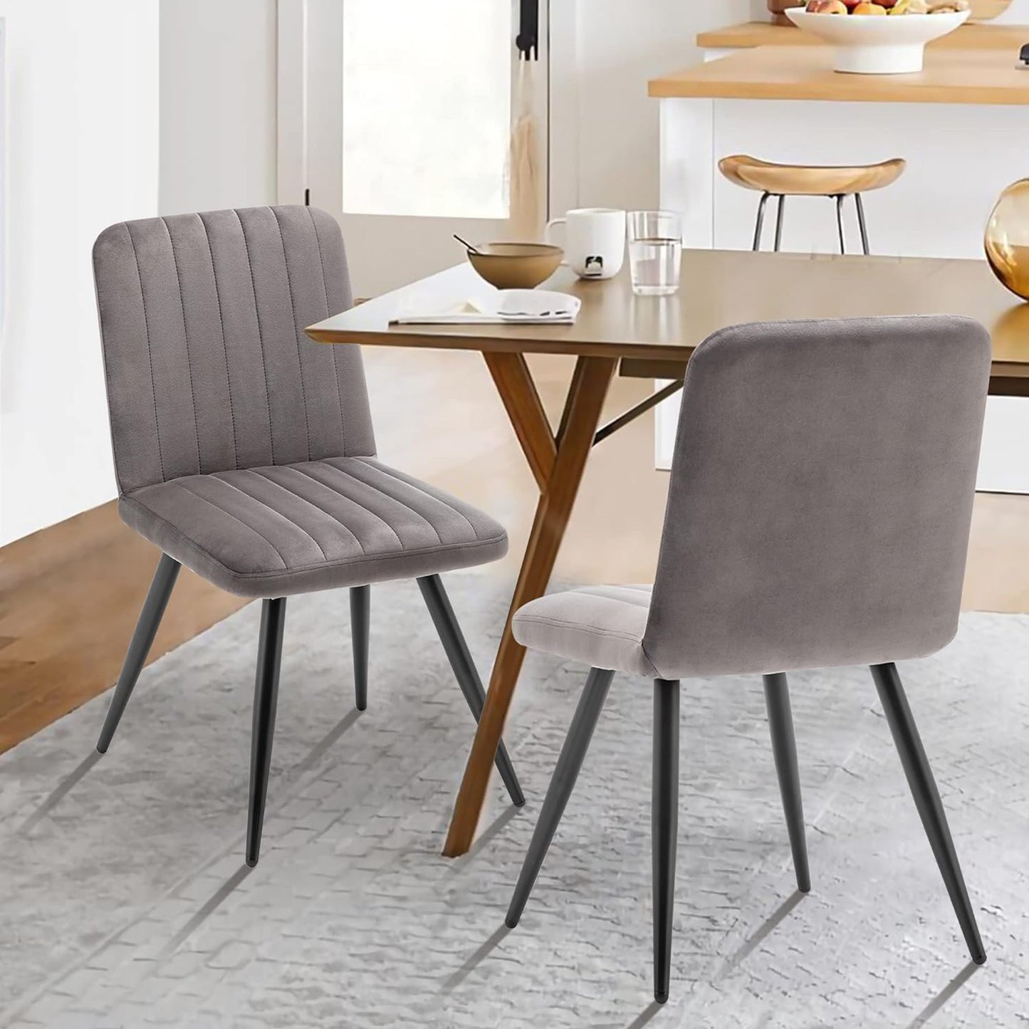 Modern Dining Chairs Upholstered Dining Room Chairs Set of 2 Armless Accent Chairs Kitchen Chairs Desk Chairs with Metal Legs for Home Kitchen, Living Room, Office (Gray, Set of 2)
