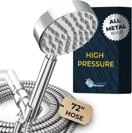® ALL METAL Handheld Shower Head with Hose and Brass Holder - CHROME - 2.5 GPM High Pressure Shower Heads with Adjustable Shower Wand Bracket - 6Ft Flexible Extension